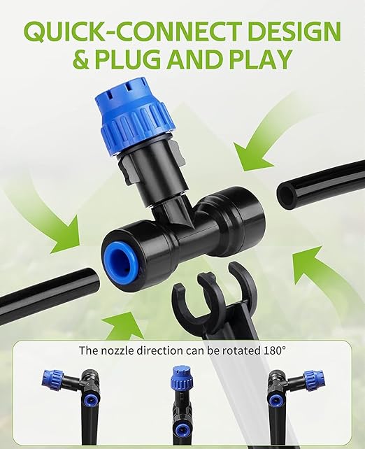 Garden Watering System,59FT Drip Irrigation Kits for Plants, New Quick Connector, Blank Distribution Tubing, Saving Water Automatic Irrigation Equipment for Patio Lawn, Greenhouse, Raised Beds (59FT)