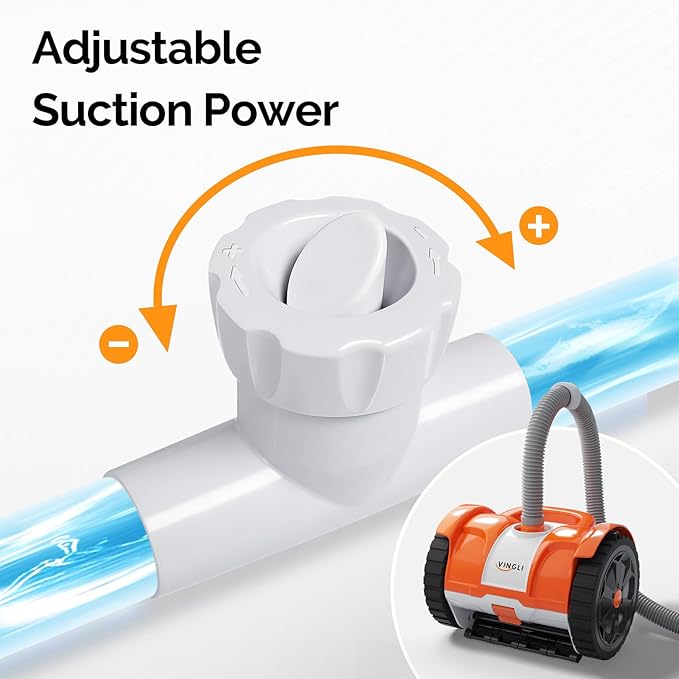 (2025 Upgrade) VINGLI Automatic Suction-Side Pool Vacuum Cleaner, Powerful Wall-Climbing Sweeper for Inground Pools, Includes 39.6ft Tangle-Free Hose (Orange&Gray)