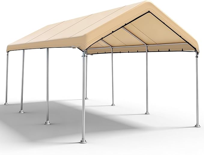 SIHAIAN 10 x 20 Ft Carport Replacement Canopy Cover(No Frame), Easy to Set up Carport Canopy, 500D Heavy-Duty Garage Top Tent Shelter Tarp Waterproof and UV Protected (Only Canopy Cover) Beige