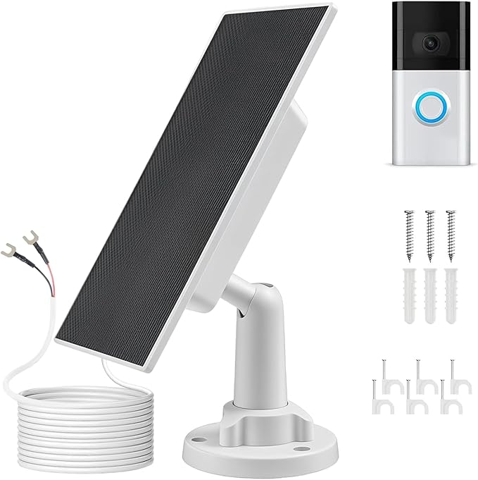 Solar Charger for Ring Doorbell with Built-in Energy Storage – Solar Panel Compatible with Ring Battery Doorbell Pro/ Plus and Video Doorbell 4/ 3 Plus/ 3, Weatherproof Continuous Charging
