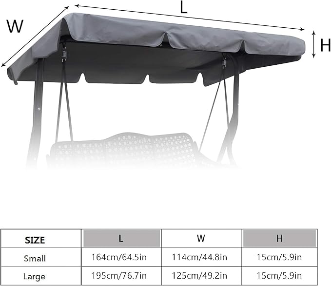 Swing Chair Canopy Replacement, 2 Seater Garden Seat Cover, Waterproof Windproof Anti-UV Heavy Duty Rip Proof Hammock Top Outdoor Furniture Covers (Grey, Small), Gray