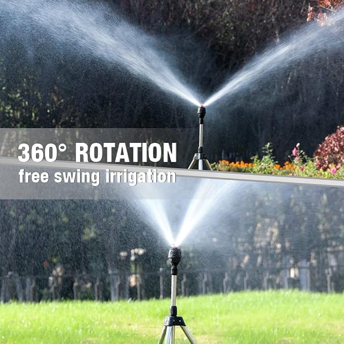 Impact Tripod Sprinkler, Rotating Tripod Sprinkler,360‑Degree Automatic Rotating Irrigation Watering, Tripod Telescopic Support for Lawn (1 PCS)