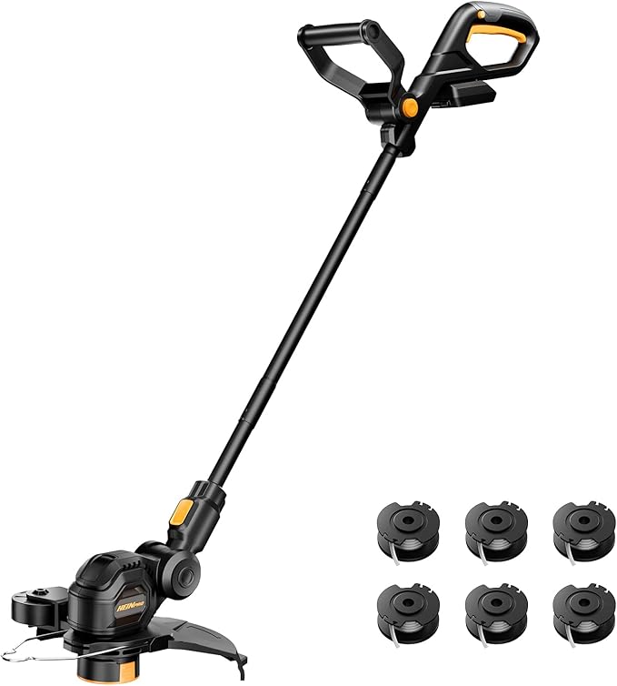 HEINPRO Cordless String Trimmer Compatible with Dewalt 20V MAX Battery, 12-Inch Electric Weed Wacker, Auto Line Feed, Weed Eater Battery Powered Grass Trimmer, w/ 6 Line Spools, Black(Tool Only)
