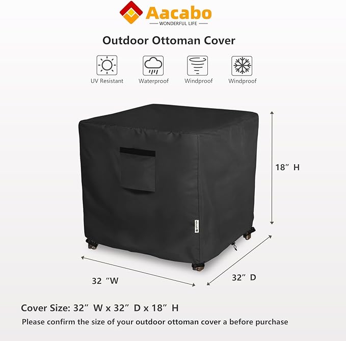 Patio Ottoman Cover,32W x 32D x 18H inch,Waterproof Square Patio Small Side Table Cover,Suitable for 3-Piece Outdoor Wicker Patio Bistro Set Side Table