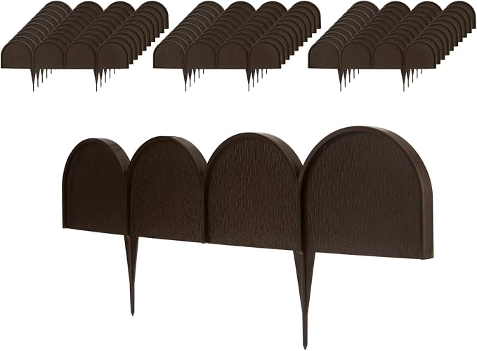Evelyne Garden Border Edging in Half Round (Semicircle) Arched Design - 30pcs Brown Yard Landscaping Fence Liner Lawn Edge Barrier - 40ft. Kit of Decorative Lawn Landscape Panels Elements