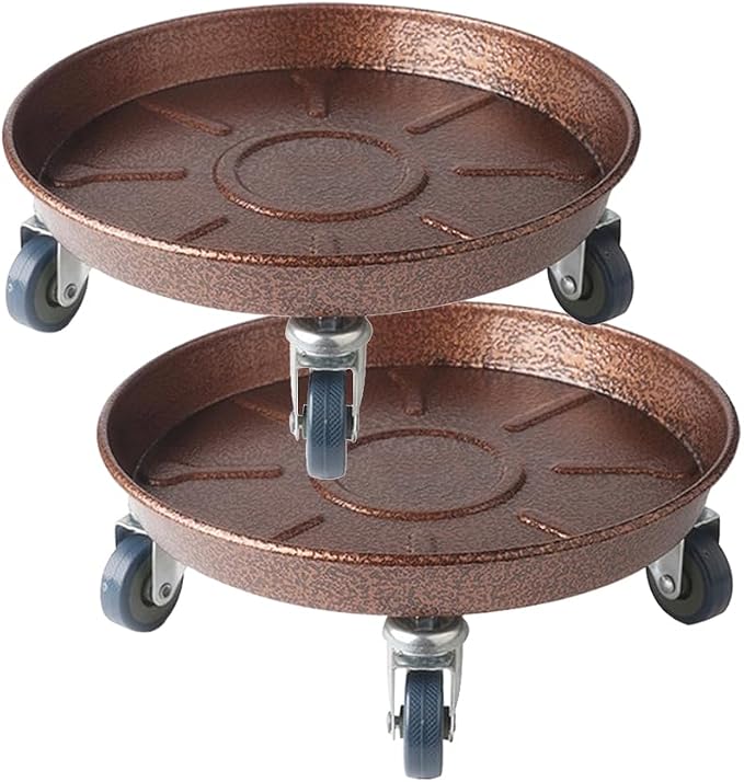 2 Pack 16" Heavy Duty Plant Dolly with Wheels, 320lbs Metal Rolling Plant Stand with Casters, Round Wheeled Planter Caddy Roller Base Carry Potted Tree Flower Pot for Indoor Outdoor Garden, Bronze