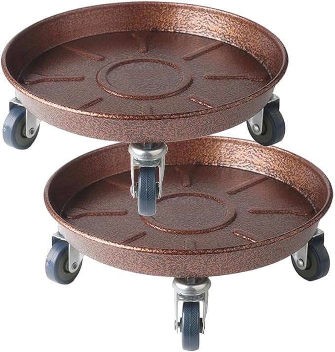 12" Heavy Duty Plant Dolly with Wheels, 200lbs Metal Rolling Plant Stand with Casters, Round Wheeled Planter Caddy Roller Base Carry Potted Tree Flower Pot for Indoor Outdoor Garden, 2 Pack, Bronze