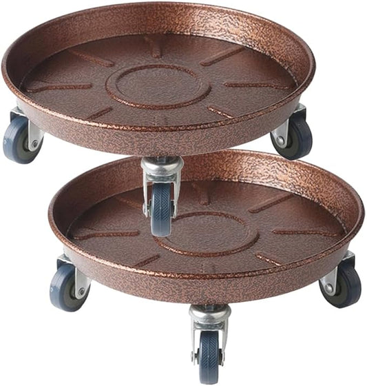12" Heavy Duty Plant Dolly with Wheels, 200lbs Metal Rolling Plant Stand with Casters, Round Wheeled Planter Caddy Roller Base Carry Potted Tree Flower Pot for Indoor Outdoor Garden, 2 Pack, Bronze