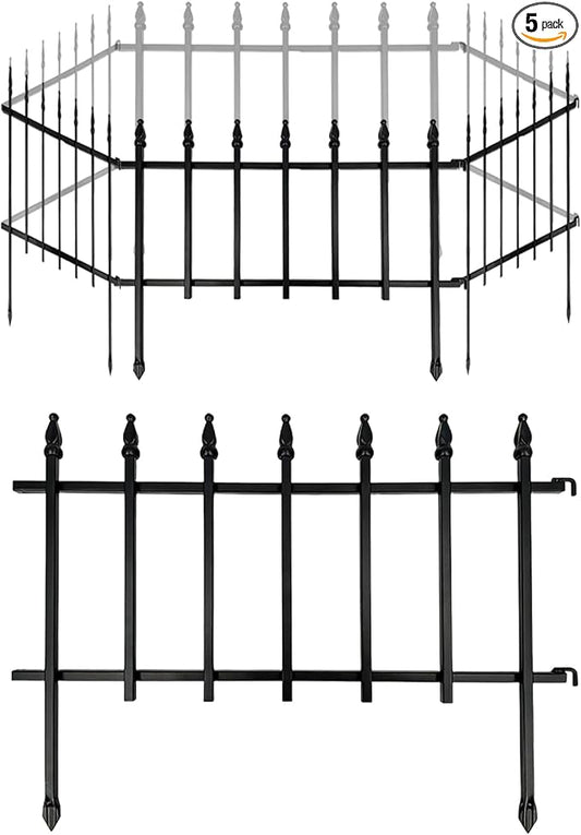 5-Pack Garden Border Fence, 23" W x 17" H Metal Landscape Edging (5 Panels,Total Length 9.5ft),Landscape Fencing,Metal Border Folding Fence for Flower Bed, Yard, Animal Barrier-Black
