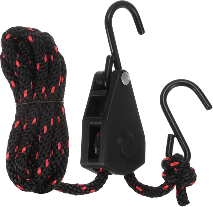 uxcell 3/8" (10mm) Adjustable Rope Hanger with 9.8ft (3meter) Ratchet Tie Down Strap, Ratcheting Pulley System Bungee Cord for Hanging Plants Grow Light and Various Tie-Down Uses