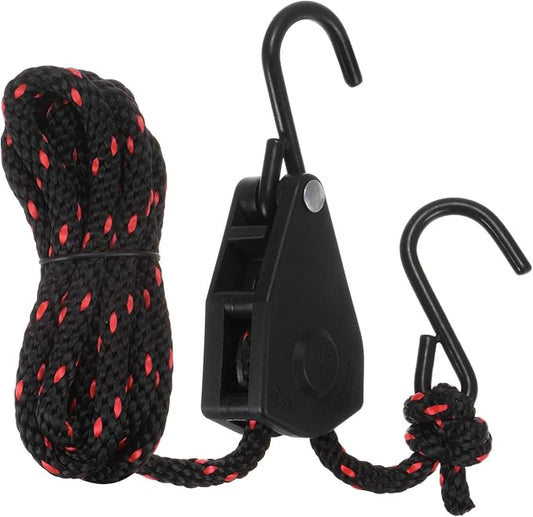 uxcell 3/8" (10mm) Adjustable Rope Hanger with 9.8ft (3meter) Ratchet Tie Down Strap, Ratcheting Pulley System Bungee Cord for Hanging Plants Grow Light and Various Tie-Down Uses