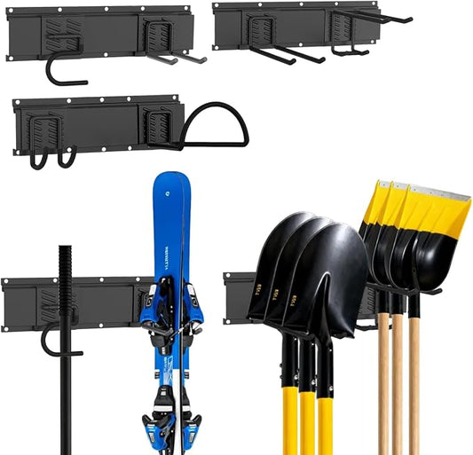 Garage Tool Organizer Wall Mount, Easy to 48 inch Install Heavy-Duty Garage Storage System with 6 Adjustable Hooks, Garden Tool Rack for Shovels, Rakes, Yard Tools (Combo 3)