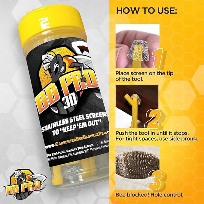Carpenter Bee Traps for Outside – BB PRO® (30 Count) Trap & Repellent Kit for Wood, Multi-Action Hole Filler Plugs, Prevent Carpenter Bees, Wasp & Termite Damage – USA Deterrent Traps