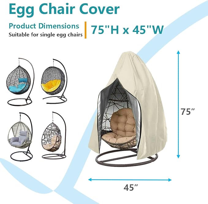 Oslimea Patio Egg Chair Cover Waterproof Windproof Swing Egg Chair Cover with Zipper and Bottom Buckle for Outdoor Wicker Single Seat, Beige