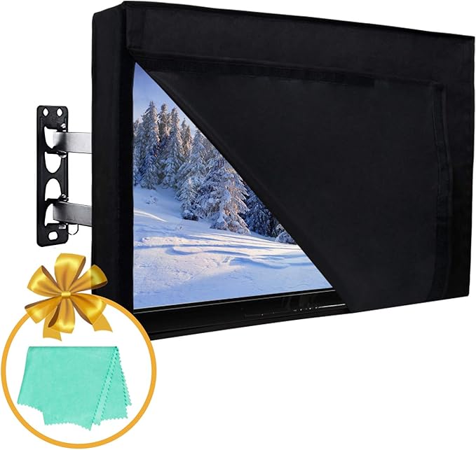 Outdoor Cover for 55 to 58 Inch TV With Openable Front Flap for Watching, Convenient Use Without Remove, Durable With Free Cleaning Cloth