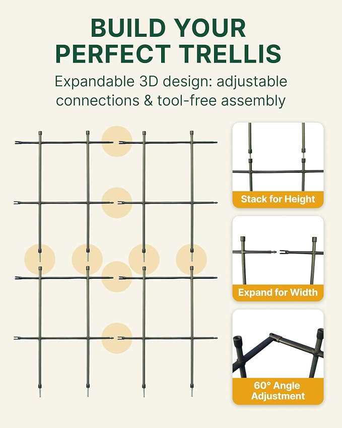 DAIM Multi Link Trellis Plant Support Garden Trellis for Climbing Plants Outdoor Plant Supports for Indoor Plants Stackable Fence Tower Modular L or V-Shape for Balconies & Gardens, Gray, 16 Pieces