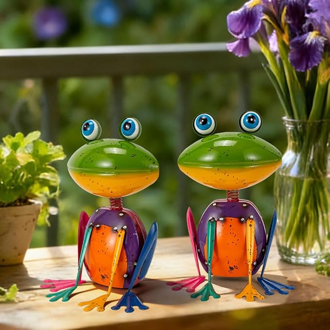 Frog Garden Decor Metal Yard Art | Rustproof Garden Statues Outdoor Figurines for Patio Porch Lawn Gardening Gifts
