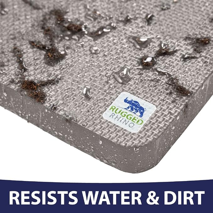 RUGGED RHINO Kneeling Pad and All-Weather Protection Tarp, Kneeling Pad Resists Water in Gray Color, Tarp is Multipurpose High Durability 6’ x 8’ in Blue Color, 2 Item Bundle