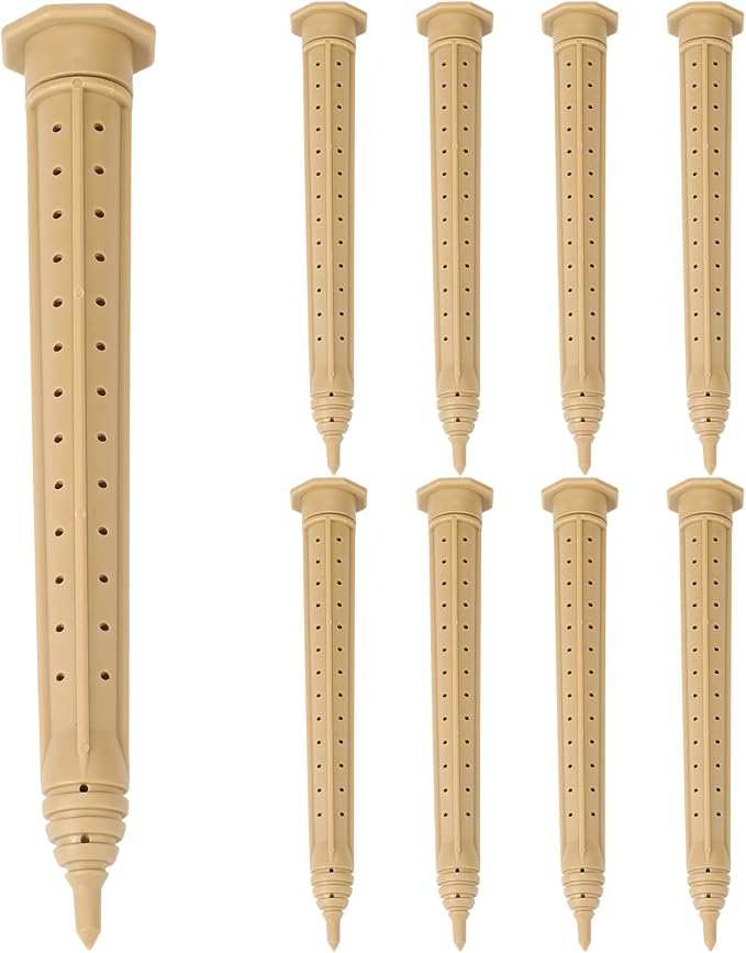 Briwooody 9 Pack 14 Inch Garden Watering Stake Large UV Protected ABS Plastic Deep Root Irrigation Spike Brown Drip System Parts Tubes for Trees Shrubs Bushes Flowers Fruits Vegetables Potted Plants