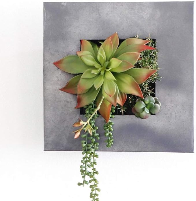 Modern Home Living Wall Galvanized Steel/Zinc Succulent Planter, Wall Mounted Garden Pocket Planter (4 Pocket, Aged Zinc)