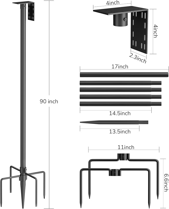 Bird Feeder Pole – 90 Inch Height Bird House Pole with 1-Inch Dia Heavy Duty for Birdfeeders, Feeding Stand with Mount Kit for Outdoor, Slip-Fit Connection, Black