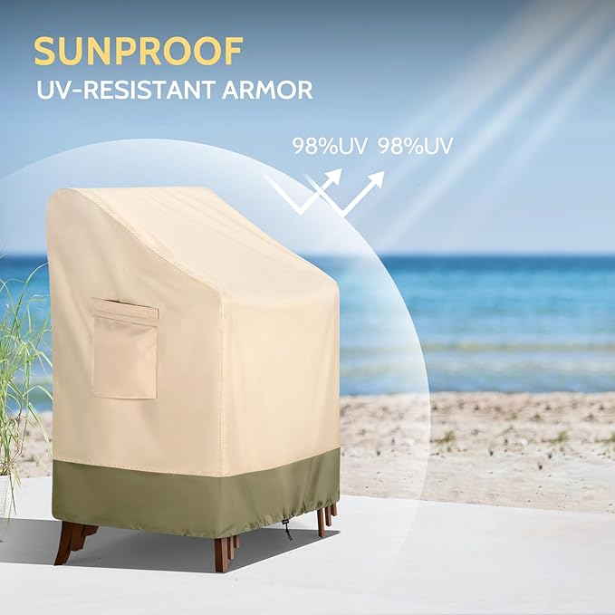 COSFLY Stackable Patio Chairs Covers Waterproof, Outdoor Furniture Covers Heavy Duty for 4-6 Stacking Chairs 1Pack - Fits up to 28w x 36D x 47H inches (Beige)