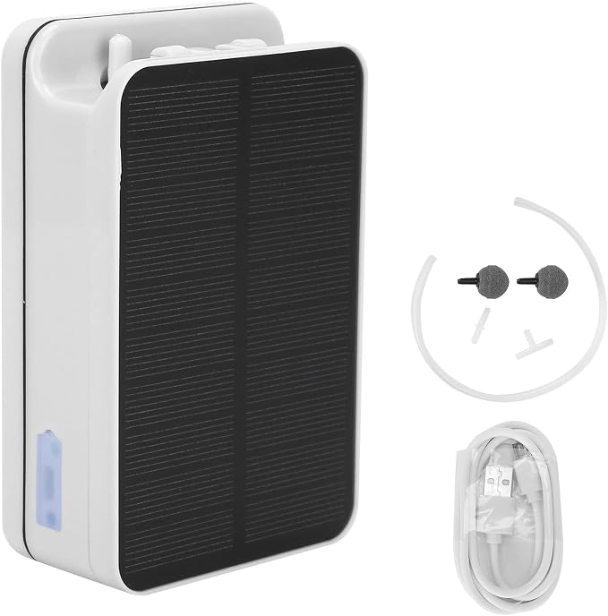 Solar Air Pond Pump, Portable Solar Fish Oxygen Pump, 2200mAh Large Capacity Battery Overcharge Protection Air Pump