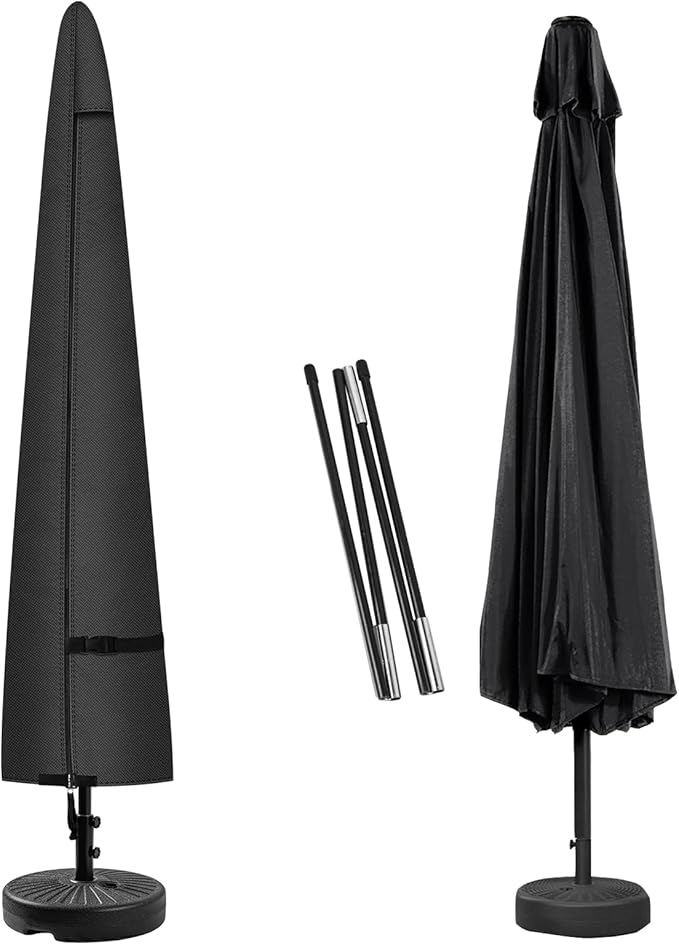 Porch Shield Patio Umbrella Cover - Outdoor Waterproof Garden Market Parasol Covers Fits Market Umbrella 7-10 Feet, Black