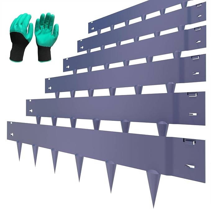 STIRLINGEAR 6 Pack Metal Landscape Edging- 40" L x 8" H (20ft Total) Lawn Edging, Garden Border Edging, Metal Edging for Landscaping with Gloves (Gray-Blue)