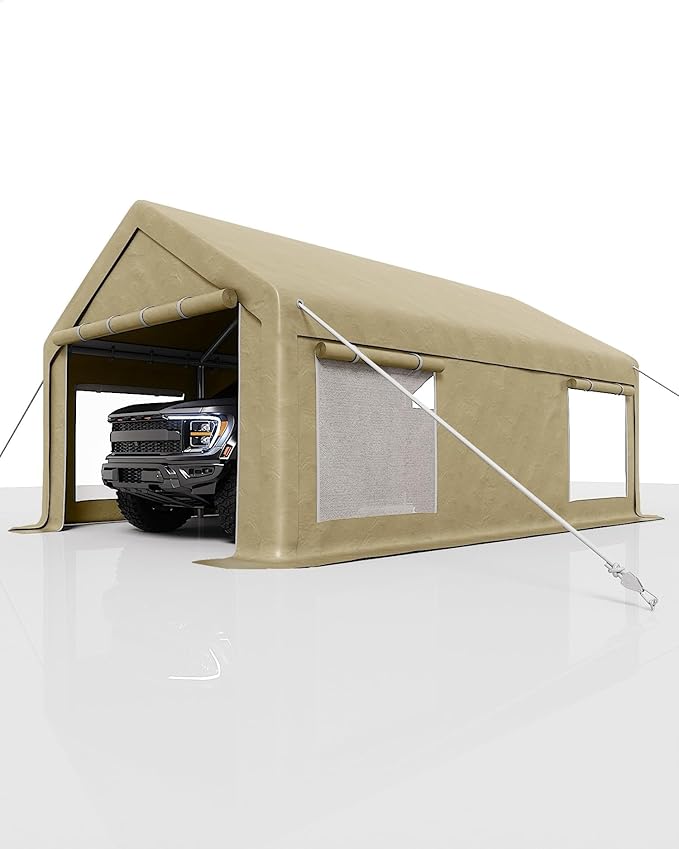 12x20 Ft Carport, Heavy Duty Portable Garage with Roll-Up Doors & 4 Windows,200g PE Tarp Waterproof & UV Protected,All-Weather Design,for Car, Boat, Truck, Motorcycle, ATVs, and SUV