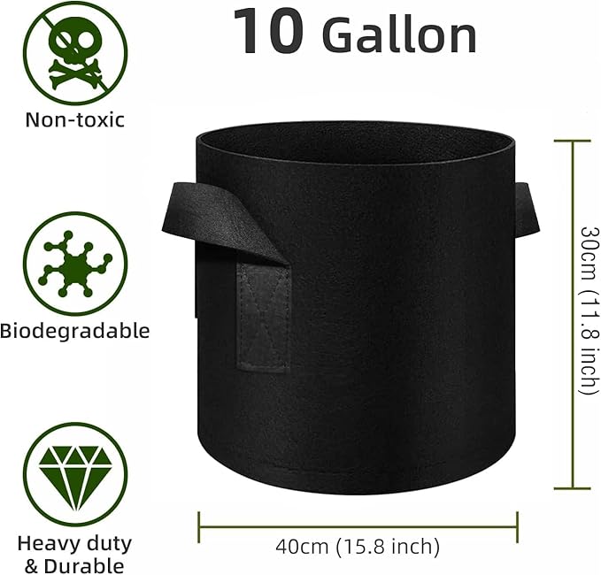 48 Pack 10 Gallon Plant Grow Bags, Thickened Nonwoven Fabric Pots with Handles, Vegetable Planter Bags Containers, Cloth Planters for Garden Vegetable/Flower/Plant/Fruits Outdoor (Black)