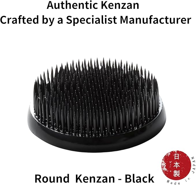 Authentic Japanese Round Kenzan Flower Frog – Made in Japan Ikebana Pin Holder for Flower Arranging (Round 2.4 in, Black)