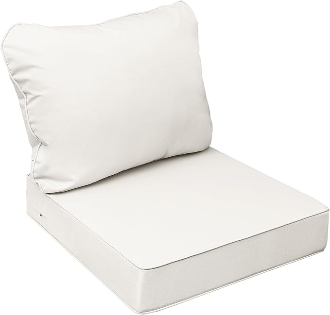 AAAAAcessories Outdoor Seat Cushions for Chairs, Fade-Resistant, Waterproof Patio Furniture Replacement Cushions, 22" x 24" x 5" + 22" x 19", Creamy White