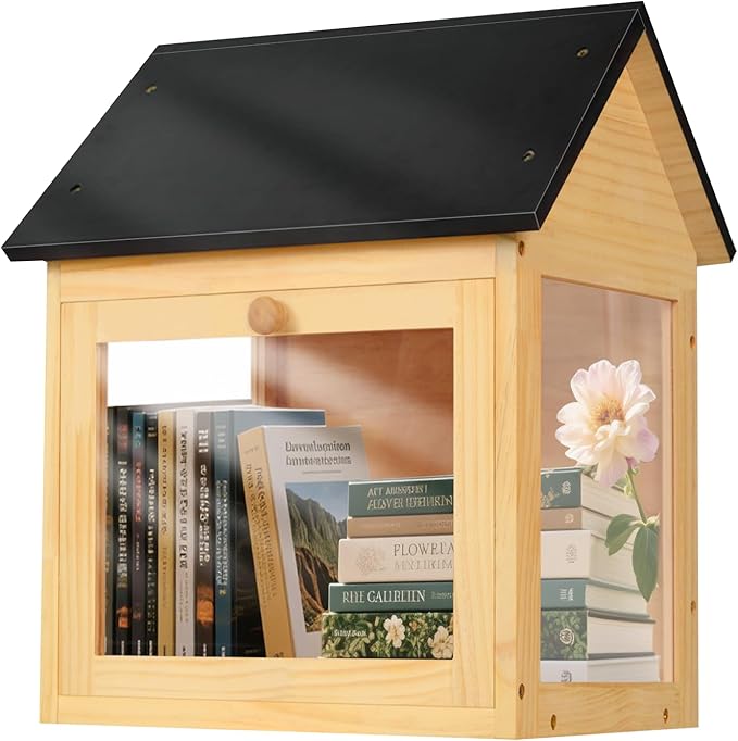 Little Library, Outdoor Library Book Box for Sharing Books, Wood DIY Storage Cabinet Easy Mount Neighborhoods Community and Schools
