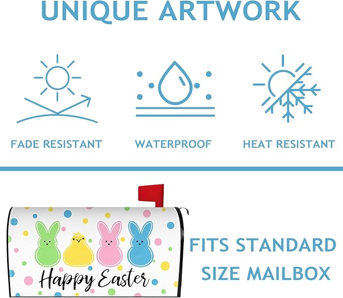 Happy Easter Mailbox Covers Magnetic Easter Peeps Mailbox Cover Bunny Post Letter Box Cover for Garden Yard Standard Mailbox Decor 21x18 Inch