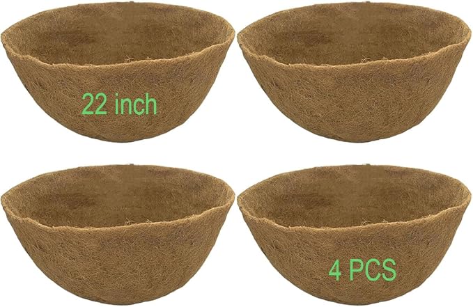 4 PCS 22" x 14" Coco Liners for Planters Round Basket Shaped Coconut Fiber Replacement Liners