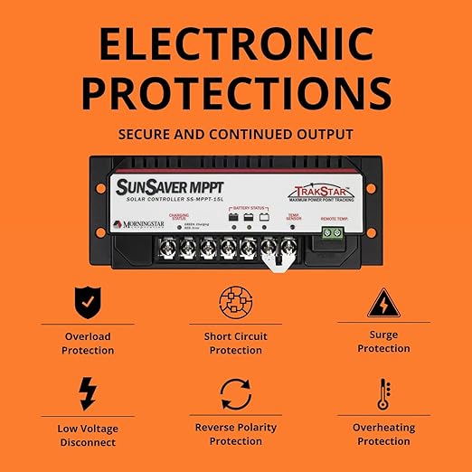 Morningstar SunSaver 15A MPPT Solar Charge Controller SS-MPPT-15L - Solar Panel Regulator, Supports 12/24V LA/Li Batteries. Load/Lighting Ctrl, HazLoc Rated, Low Noise, 5 Yr. WTY - Designed in the USA