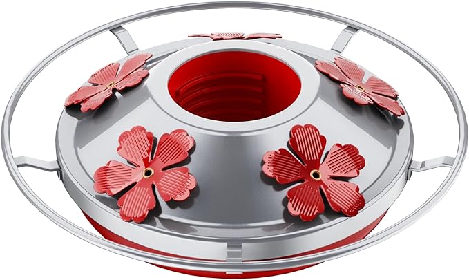 WOSIBO Hummingbird Feeder Replacement Bottom Base Replacement Part Includes Red Plastic Base Metal Top and Brushes (Silver-1)