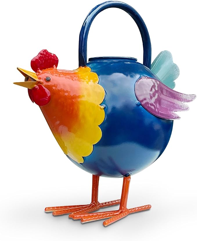 Metal Rooster Watering Can,Cute Watering Can for Indoor/Outdoor Plants | Durable Water Tool with Sturdy Handle, 0.5 Gallon Water Pot for Garden Decor