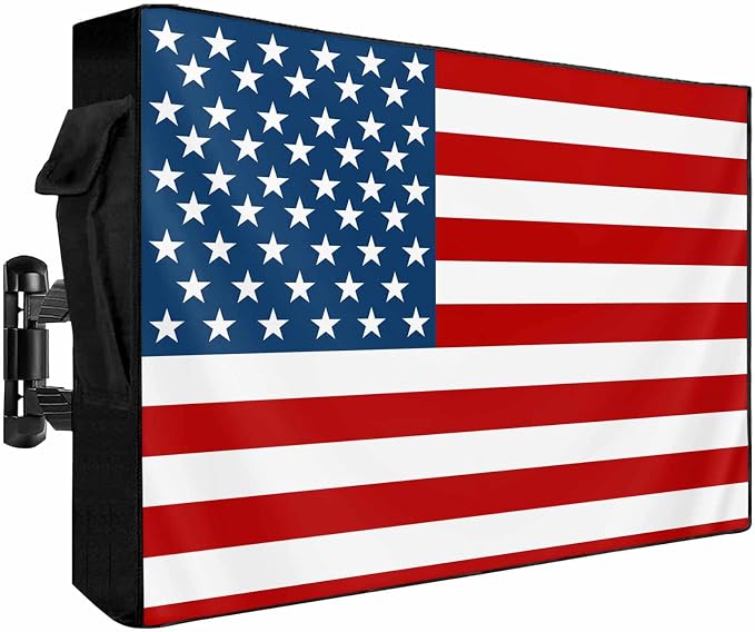 American Flag Outdoor TV Cover - 30-32 Inch Weatherproof, USA Flag Waterproof TV Enclosure with Zipper & Roll Up Front Flap