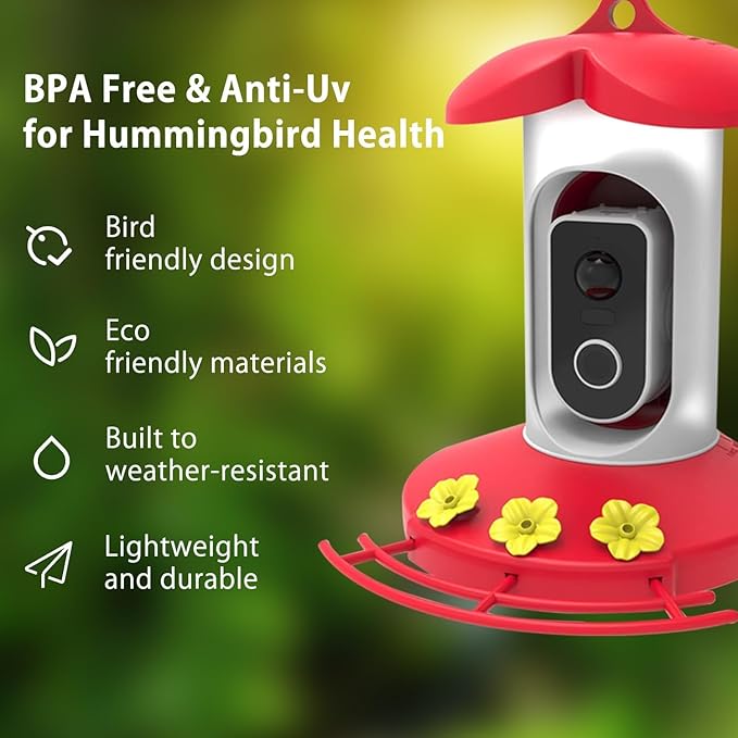 Hummingbird Feeder with 4K Camera, Smart Hummingbird Feeder 4G Camera Solar Powered with AI Identify, Auto Capture Bird Videos & Motion Detection, Ideal Gift for Bird Lovers
