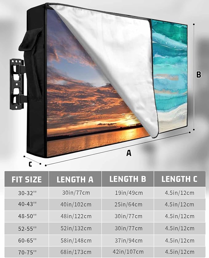 Outdoor TV Cover 48-50 Inch Weatherproof, Teal Coastal Outdoor TV Enclosure with Zipper & Roll Up Front Flap, Summer Beach Nautical Abstract Art Waterproof TV Covers for Outside Flat Screen TV
