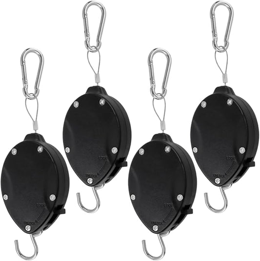 Retractable Plant Hanger Outdoor, Heavy Duty Adjustable Pulley with 63" Stainless Steel Rope, Pull Down Double Hooks for Hanging Baskets, Bird Feeders & Planters(4Pcs)