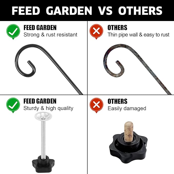 FEED GARDEN 31 Inch Heavy Duty Deck Hook for Railing 2 Pack, Non-Slip Clamp, 360 Degree Swivel, for Hanging Bird Feeders, Plants, Lanterns, Suet Baskets, Wind Chimes, Black