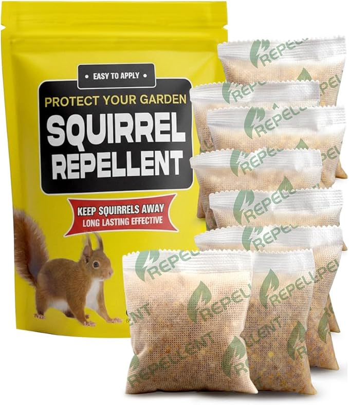 Squirrel Repellent Outdoor, Chipmunk Repellent Outdoor, Keep Squirrels Out of Potted Plants, Squirrels Repellant for Garden, Each Bag Works Up to 60 Days, Safe for People, Pets, and Plants - 8P