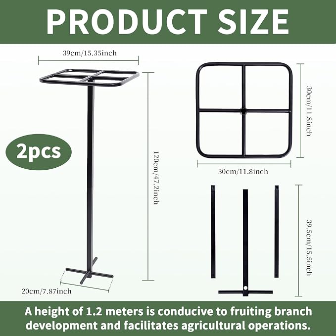 2-Pack Metal Dragon Fruit Trellis Support Set, 12" x 48" Outdoor Garden Plant Cage for Climbing Vines, Includes Stretch Plant Ties, Heavy-Duty Weather-Resistant Trellis for Tomatoes, Roses, Jasmine