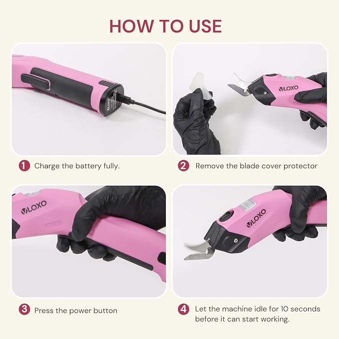 VLOXO Cordless Electric Scissors, 4V Rechargeable Power Scissors Cardboard Cutter with Replacement Blade/Battery Powerful Fabric Cutter for Carpet Plastic Leather(pink) Y4008