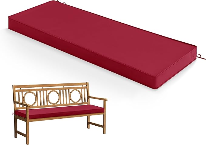 Summsun Outdoor Bench Cushion: Waterproof and Fade Resistant Patio Furniture Cushions - Non-Slip Bench Pad Cushion with Removable Cover for Garden Swing Porch Sofa Settee, 59 x 18 Inch, Red