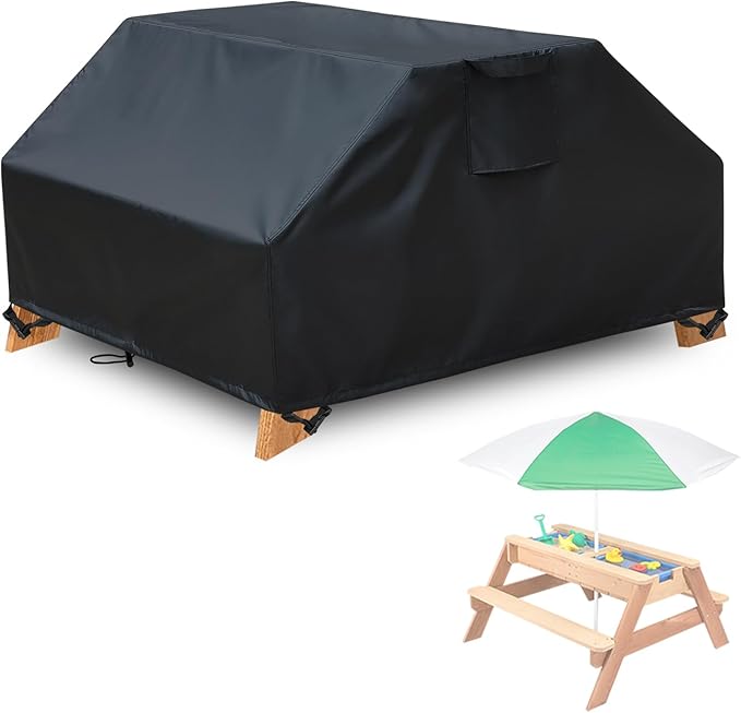 Waterproof Kids Picnic Table Cover for 3-in-1 Sand & Water Activity Table, Kids Outdoor Table Cover for Toddler Wood Outdoor Convertible Water Activity Table Weatherproof Protection