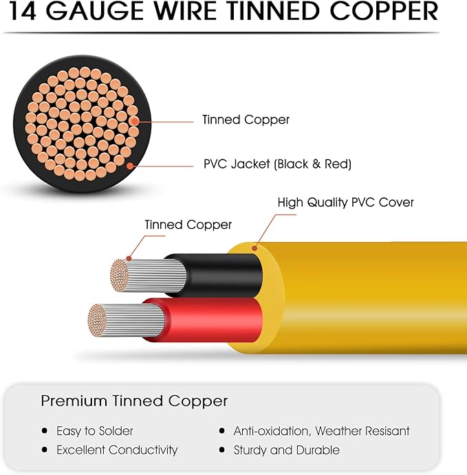 Solar Panel Extension Cable for Jackery 50FT, 14AWG 8mm DC Connector Compatible with Yeti, Anker, BLUETT, Jackery Portable Power Stations for Outdoor Camping, RV, Emergency Use (Yellow)